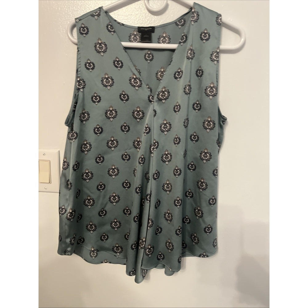 Ann Taylor Womens V Neck Sleeveless Teal Blue Medallion Print Tunic Top Size L